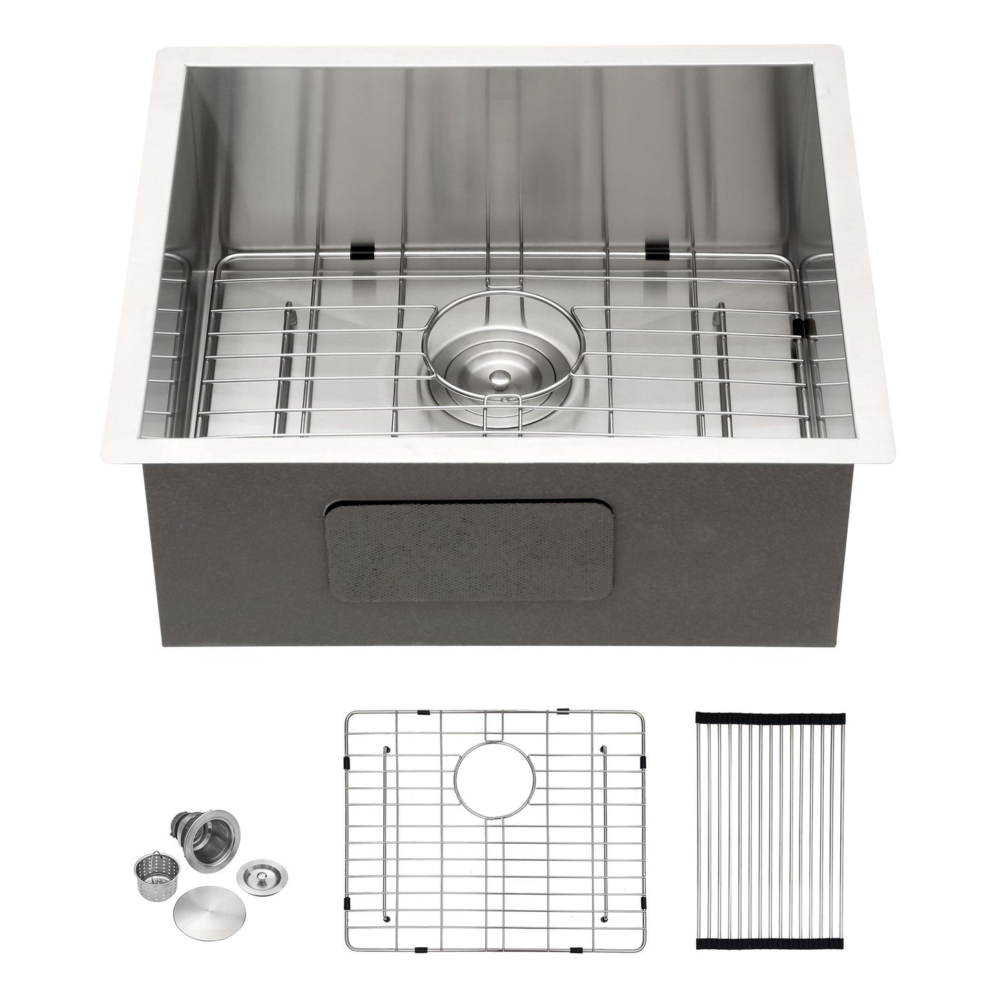 25"x22" Undermount  Handmade Stainless Steel Kitchen Sink,18 Gauge Small Single Bowl Bar Sink with Drain Kit