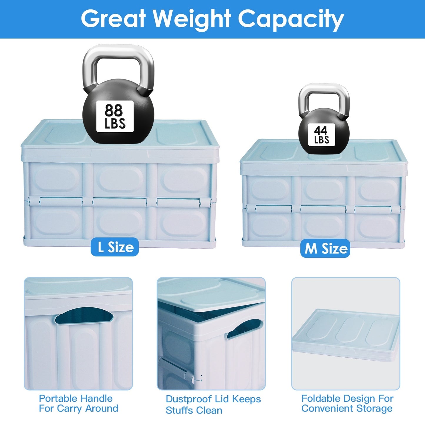 Collapsible Storage Bins With Dustproof Lid Waterproof Interior Bag Handle Stackable Storage Box Container Utility Organizer Crate For Camping Fishing Living Room