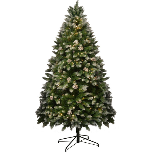 5FT 619 Branch Tips Snow-Frosted Christmas Tree with Pine Cones, Warm White LED Lights