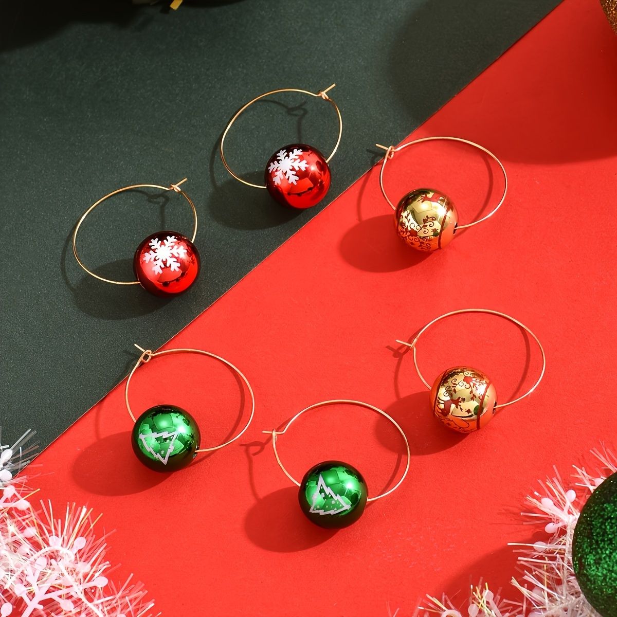 Christmas Charm Earrings - Festive Hoop  Design with Snowflake Ornaments