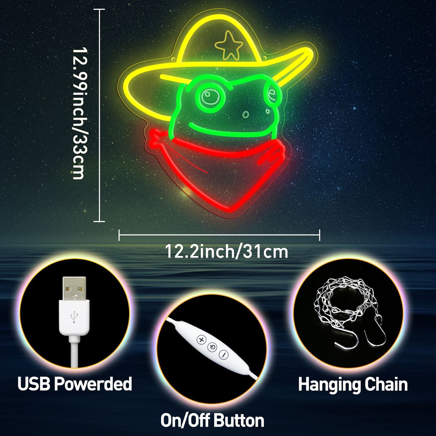 1pc Cowboy Frog LED  Neon Light Sign - Bright & Vibrant On/Off Switch - Energy-Saving, Durable Design - Ideal for Business Bars, Pubs, and Bedroom - No Battery Required