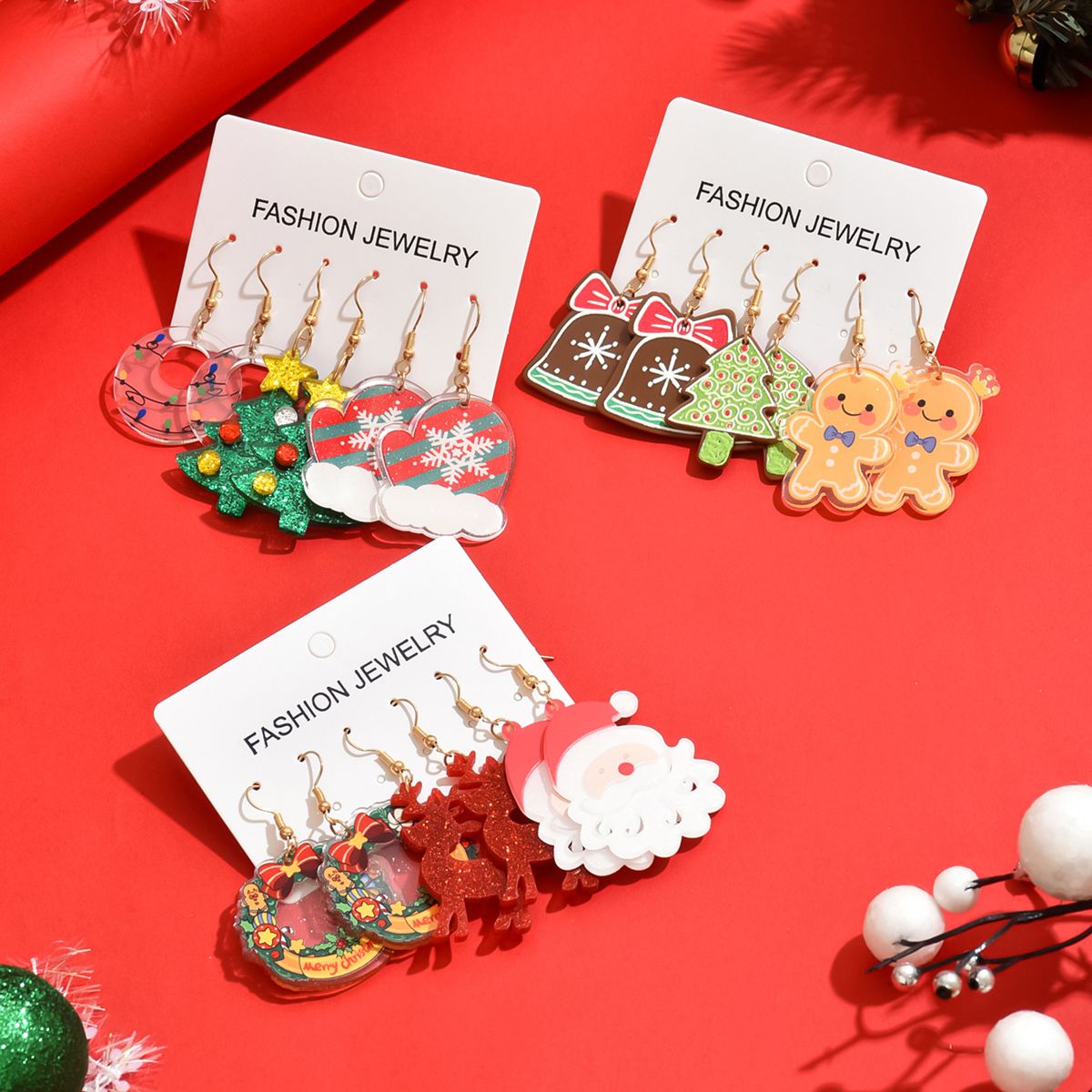 Cute Christmas Themed Stud Earrings Set - Spread  Holiday Cheer with Adorable Designs"Christmas Themed Acrylic Earrings Set -  Spread Holiday Cheer with Festive Designs"