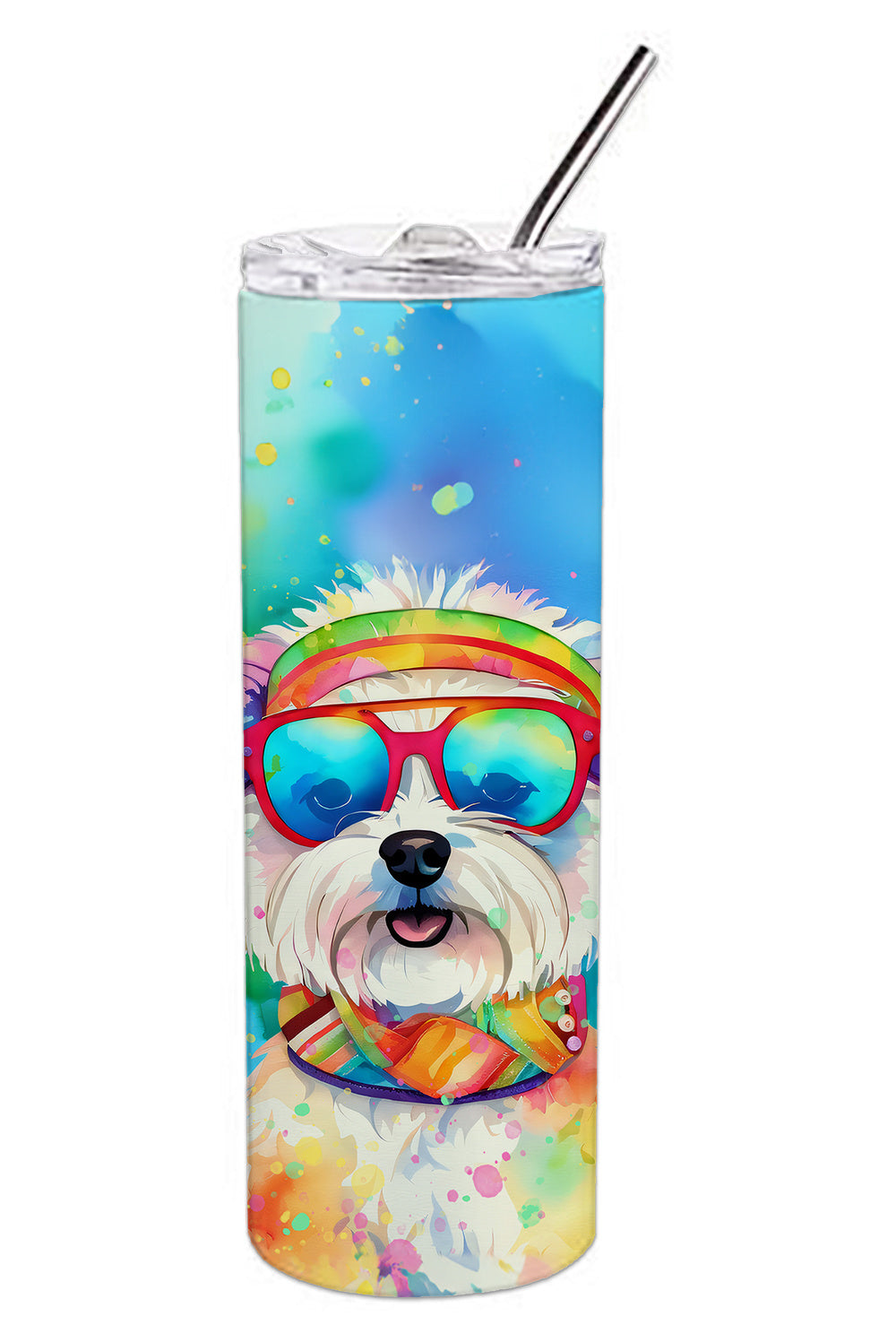 Bichon Frise Hippie Dawg Stainless Steel Skinny Tumbler Vacuum Double Walled Reusable Insulated Tumbler Travel Cup for Coffee Cocktails Gift with Lid, 20 oz