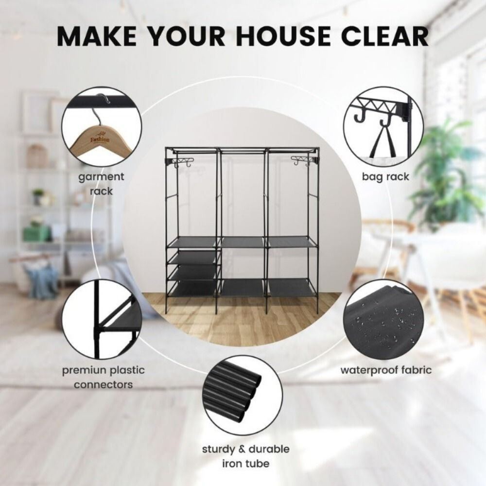 Home, Storage Rack Clothes Rack Heavy Duty Clothes Rack for Hanging Clothes, Rack, Wooden Stereo Rack Self-Standing Wardrobe Wardrobe Rack, Corner L-shaped Wardrobe