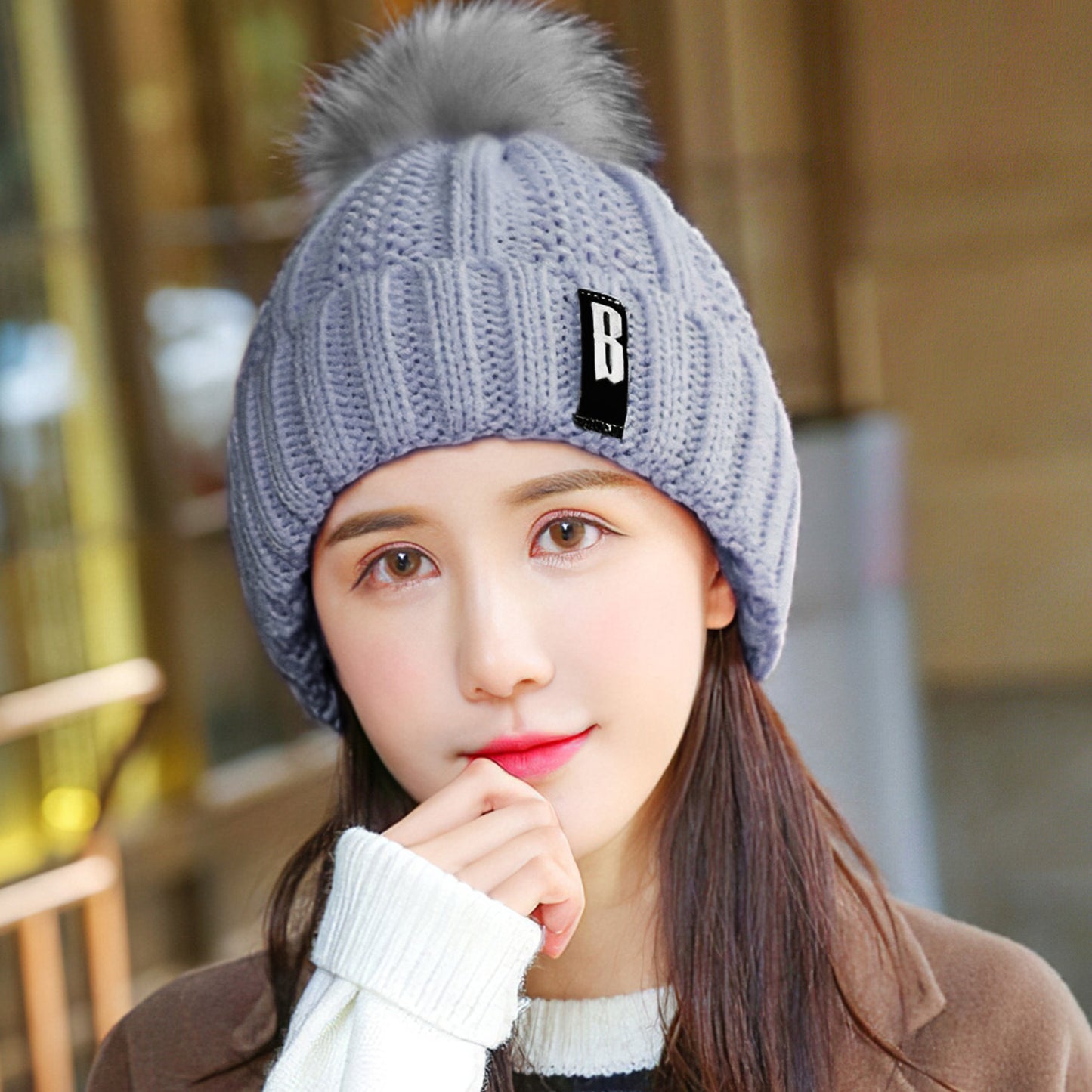 Winter Beanie Hat Scarf Set Women Warm Knitting Skull Cap