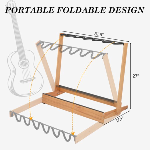 Folding Hardwood With Corrugated Metal Guitar Stand for Electric Guitar, Bass, or Acoustic Guitars,Save Space for Home, Studio