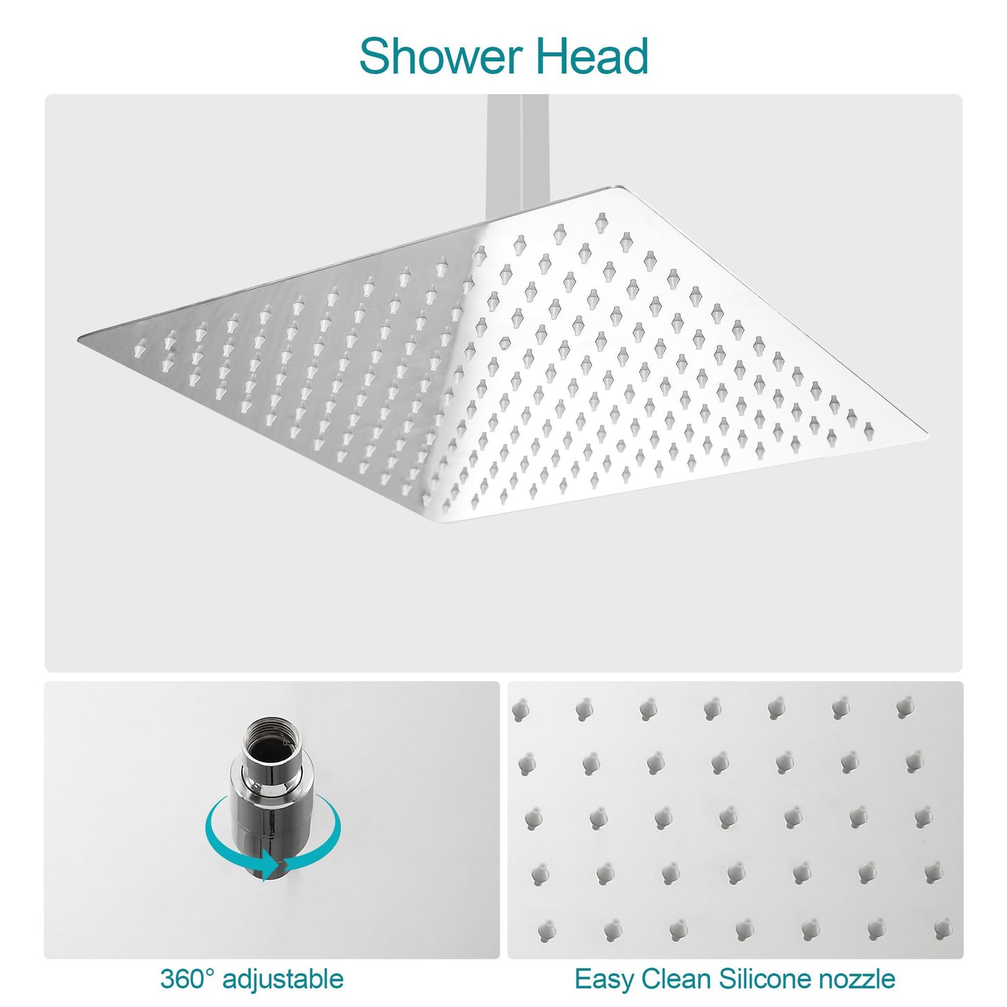 16\" Rainfall Shower Head and Handhled Shower Head,Ceiling Mounted Matte Black Shower System