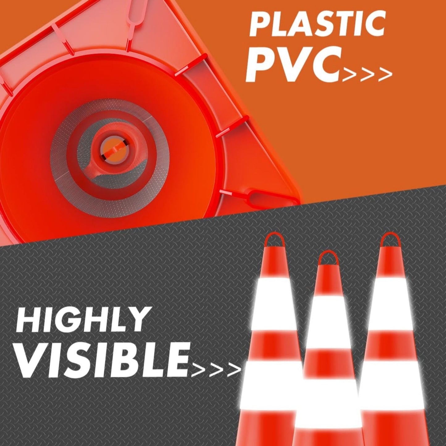 12 pcs Traffic Cones 28 Inch Safety Cones with Reflective Collar Orange Cones with Handle Plastic PVC Heavy Duty Cones for Parking Lot, Driving Training