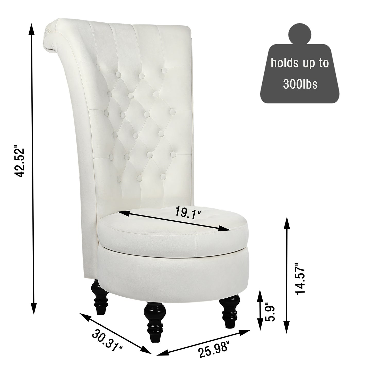 Royal Velvet High Back Armless Chair;  Retro Elegant Luxury Throne Chair;  Upholstered Tufted Accent Seat w/Storage for Dressing Room;  Living Room;  Bedroom