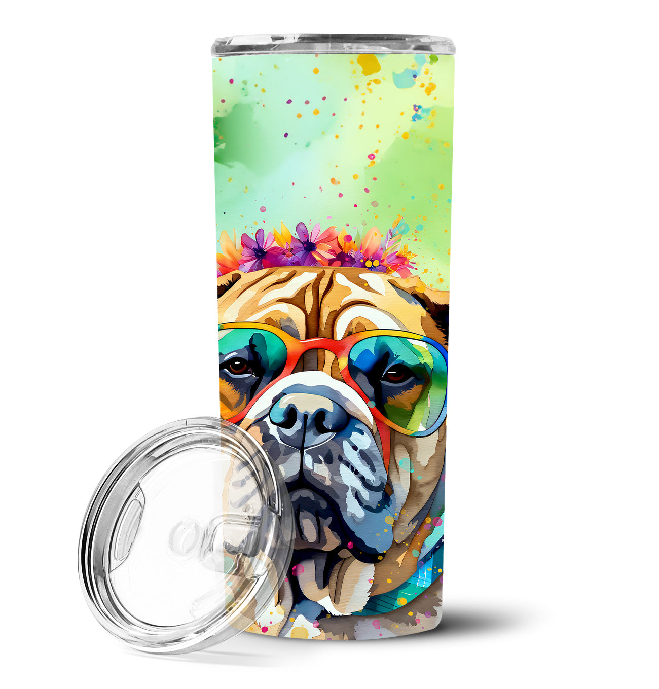 Bullmastiff Hippie Dawg Stainless Steel Skinny Tumbler Vacuum Double Walled Reusable Insulated Tumbler Travel Cup for Coffee Cocktails Gift with Lid, 20 oz