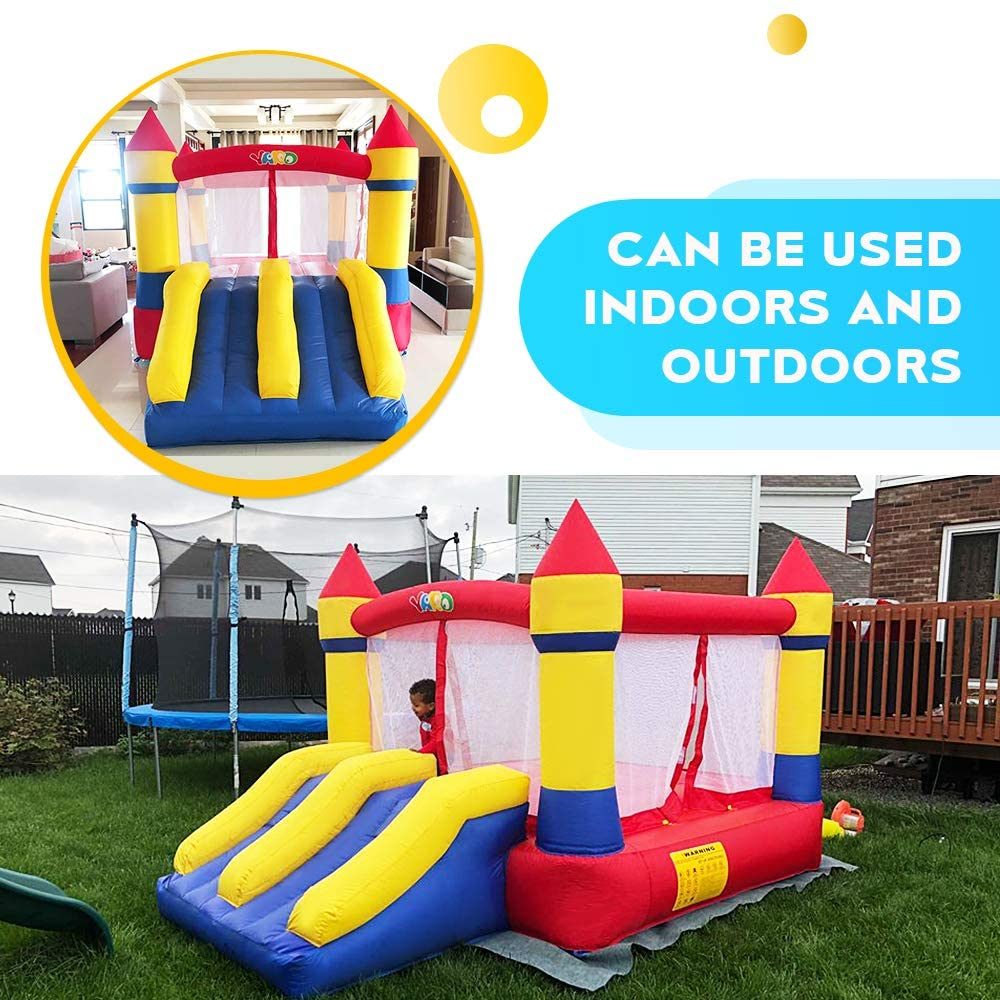 YARD Bounce House Dual Castle Slide with Air Blower, Four-Sided Protection Net, Inflatable Bounce House for Outdoor Indoor Party, Made of Nylon and Vinyl Extra Thick Bouncing Floor