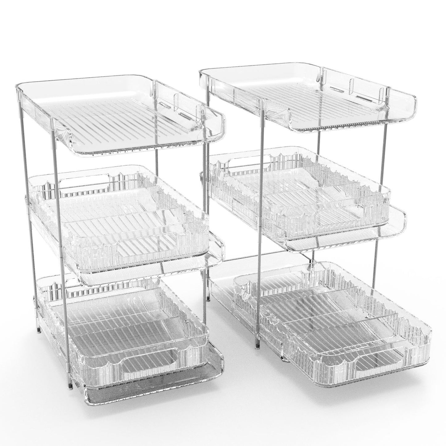 2 Packs 3 Tier Clear Bathroom Organizer with Drawers Dividers Pull-Out Pantry Organization Medicine Bins Slide-Out Storage Container