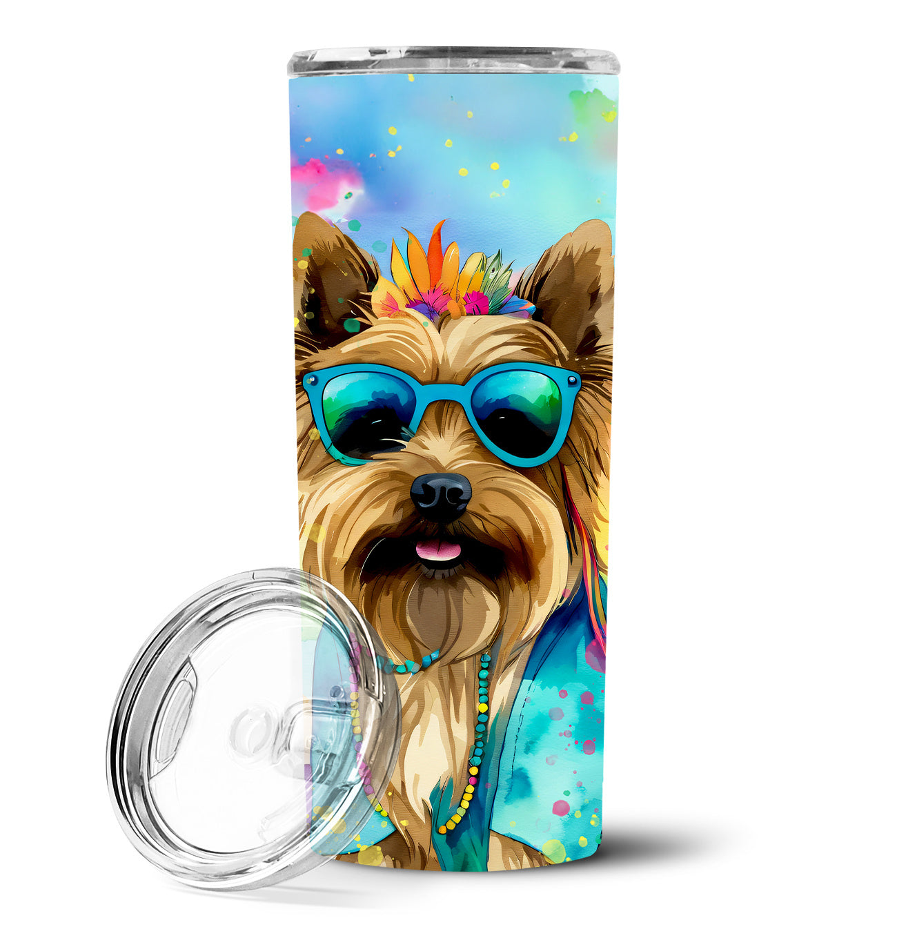 Cairn Terrier Hippie Dawg Stainless Steel Skinny Tumbler Vacuum Double Walled Reusable Insulated Tumbler Travel Cup for Coffee Cocktails Gift with Lid, 20 oz