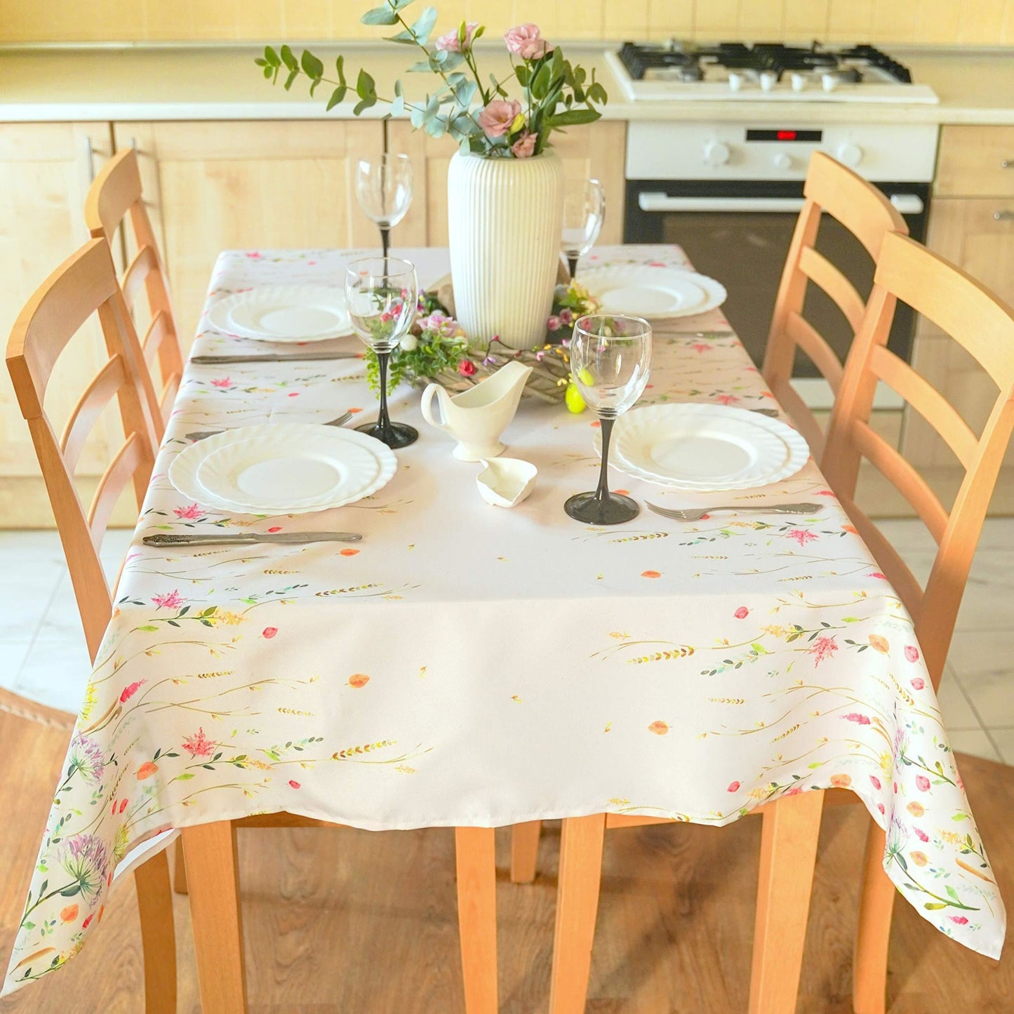 Finest Floral Coloring Square Easter Tablecloth Non Iron Stain Resistant Table Cover 60x60 inch