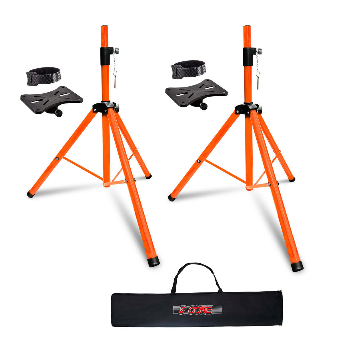 5 Core Speaker Stand Tripod Floor Adjustable Up to 48 Inch DJ Studio Monitor Stands Pole Mount Pair - SS HD 2PK ORG 4FT BAG