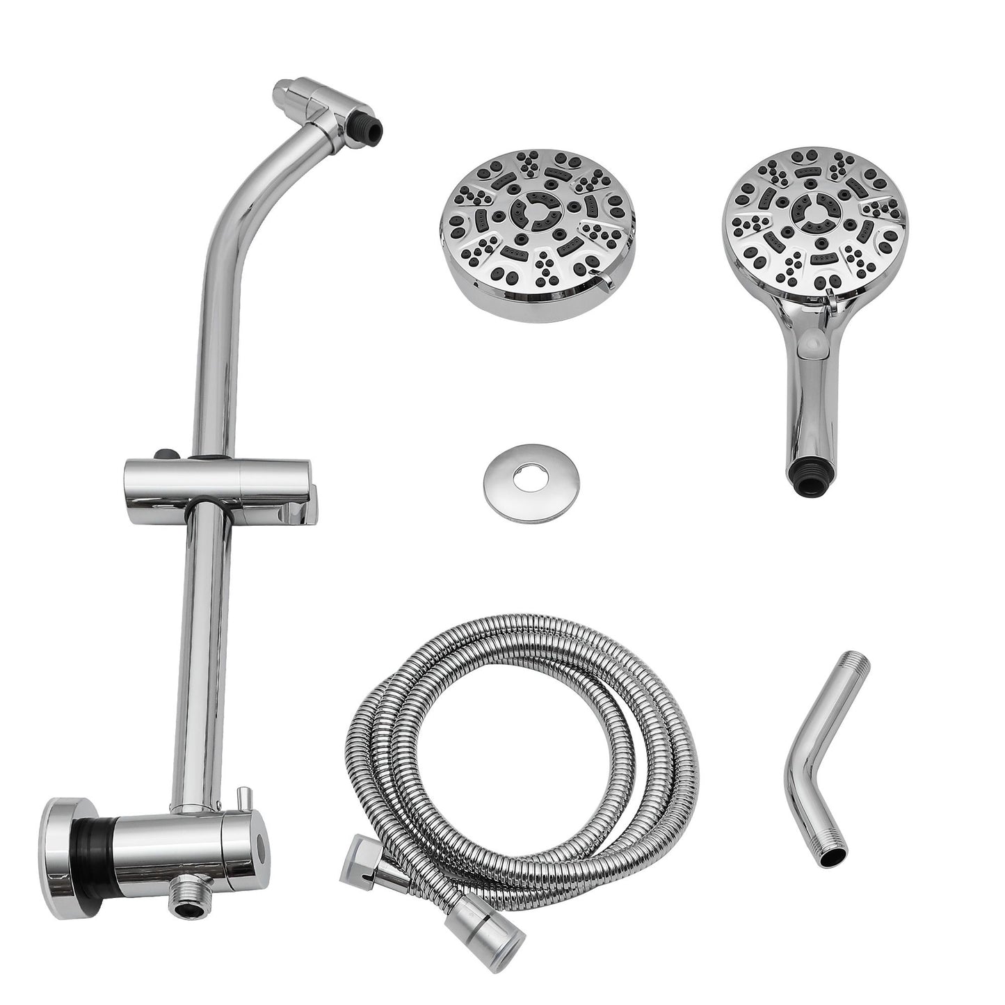 4.7in. Wall Mount Dual Multi Function ABS Round Rainfall Shower Head And Handheld Spray Set With Shower Slide Bar