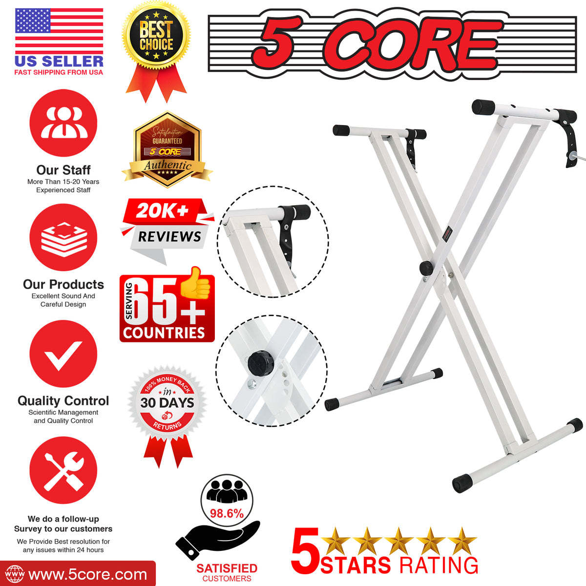 5 Core Keyboard Stand Digital Piano Riser Adjustable X Style Heavy Duty Electric Key Board Casio Synth Holder Foldable Portable Fits 54 61 88 Keys - KS 2X