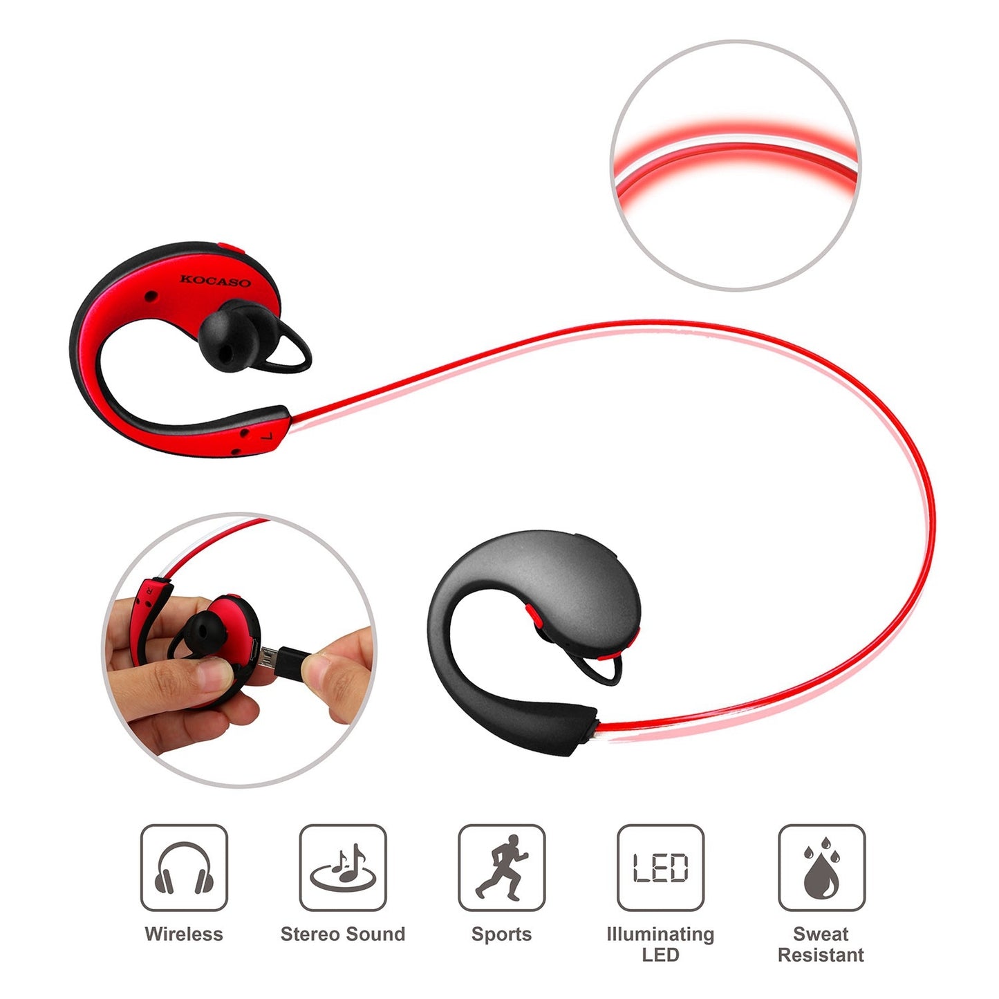 Wireless Sports Headsets Wireless V4.1 Neckband Earphones HD Stereo Sweat-proof Headphones Earbuds