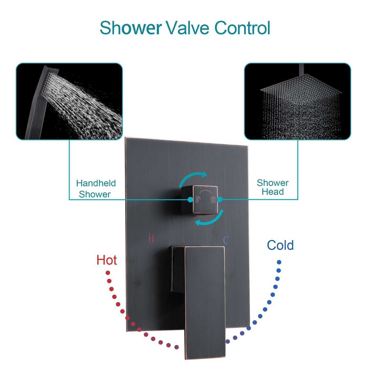 16\" Rainfall Shower Head and Handhled Shower Head,Ceiling Mounted Matte Black Shower System