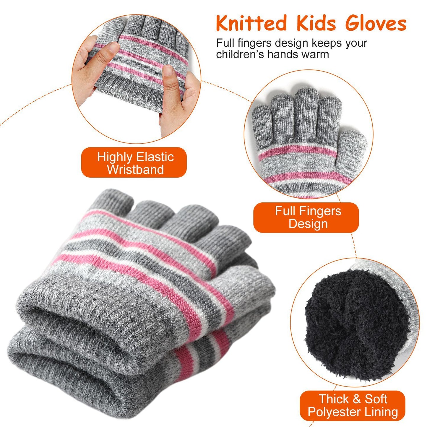 Winter Kids Knitted Hat Scarf Gloves 3Pcs Boys Girls Winter Warm Beanie Hat and Glove Scarf Set Beanie Neck Warmer Mittens for 4-7-Year-Old Kids