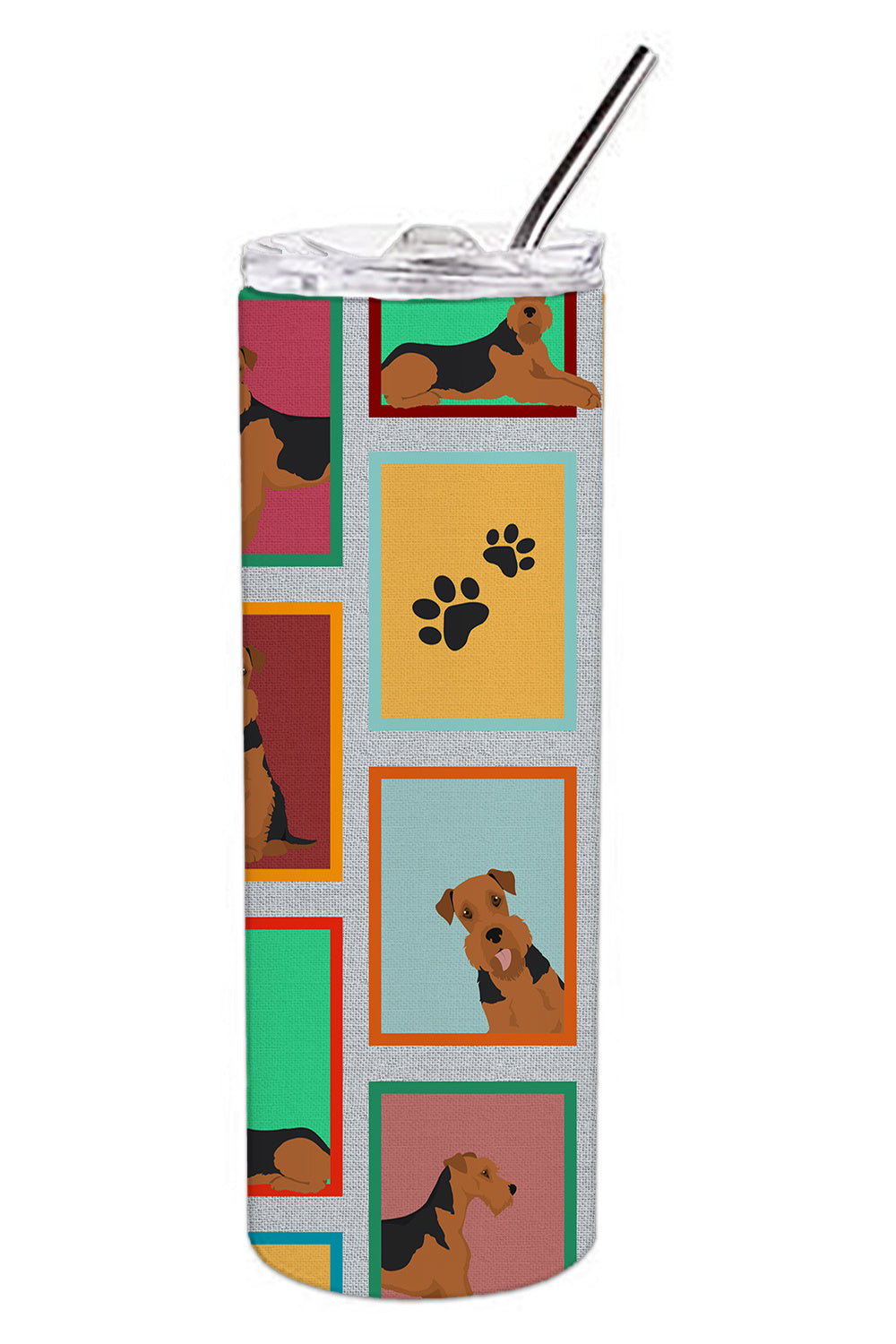 Lots of Airedale Terrier Stainless Steel Skinny Tumbler Vacuum Double Walled Reusable Insulated Tumbler Travel Cup for Coffee Cocktails Gift with Lid, 20 oz