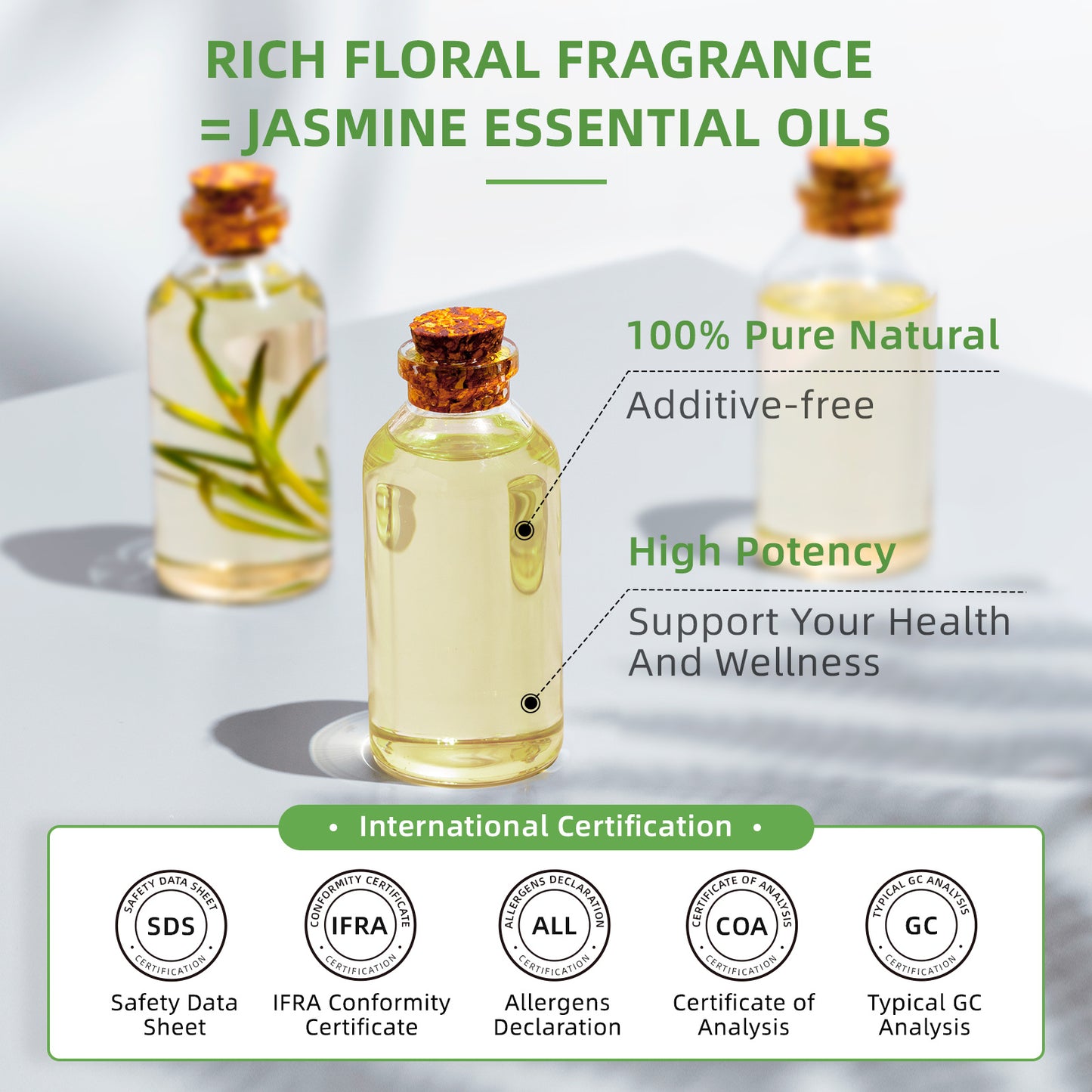 HIQILI 100ML Jasmine Ylangylang Orange Essential Oils, 100% Pure Floral Oil for Diffuser, Humidifier, Massage, DIY Fragrance