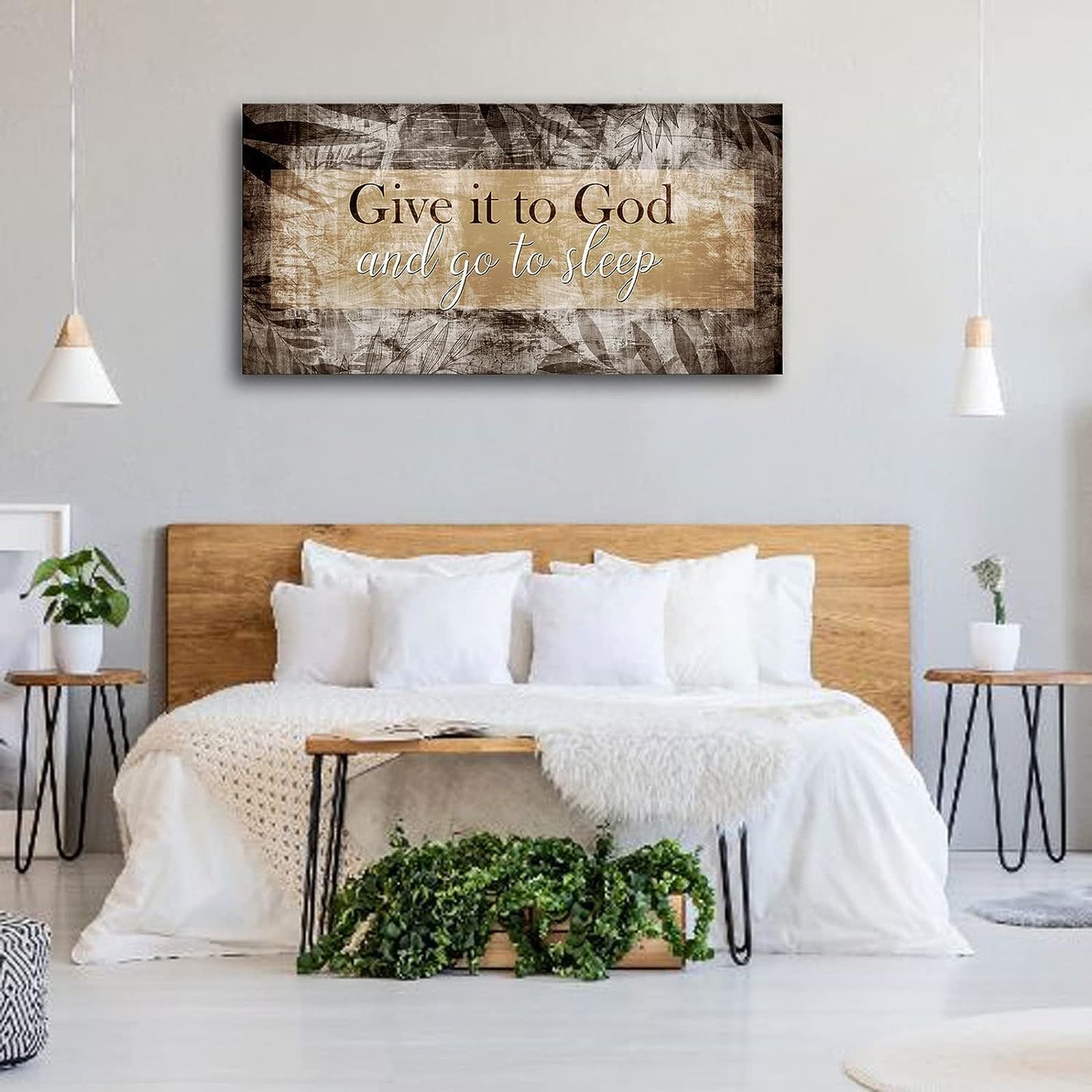 Canvas Wall Art for Bedroom - Christian Quote Sayings Wall Decor - Give it to God and go to Sleep Sign Canvas Prints Picture Stretched Framed Artwork for Living Room Home Decor; Easy to Hang