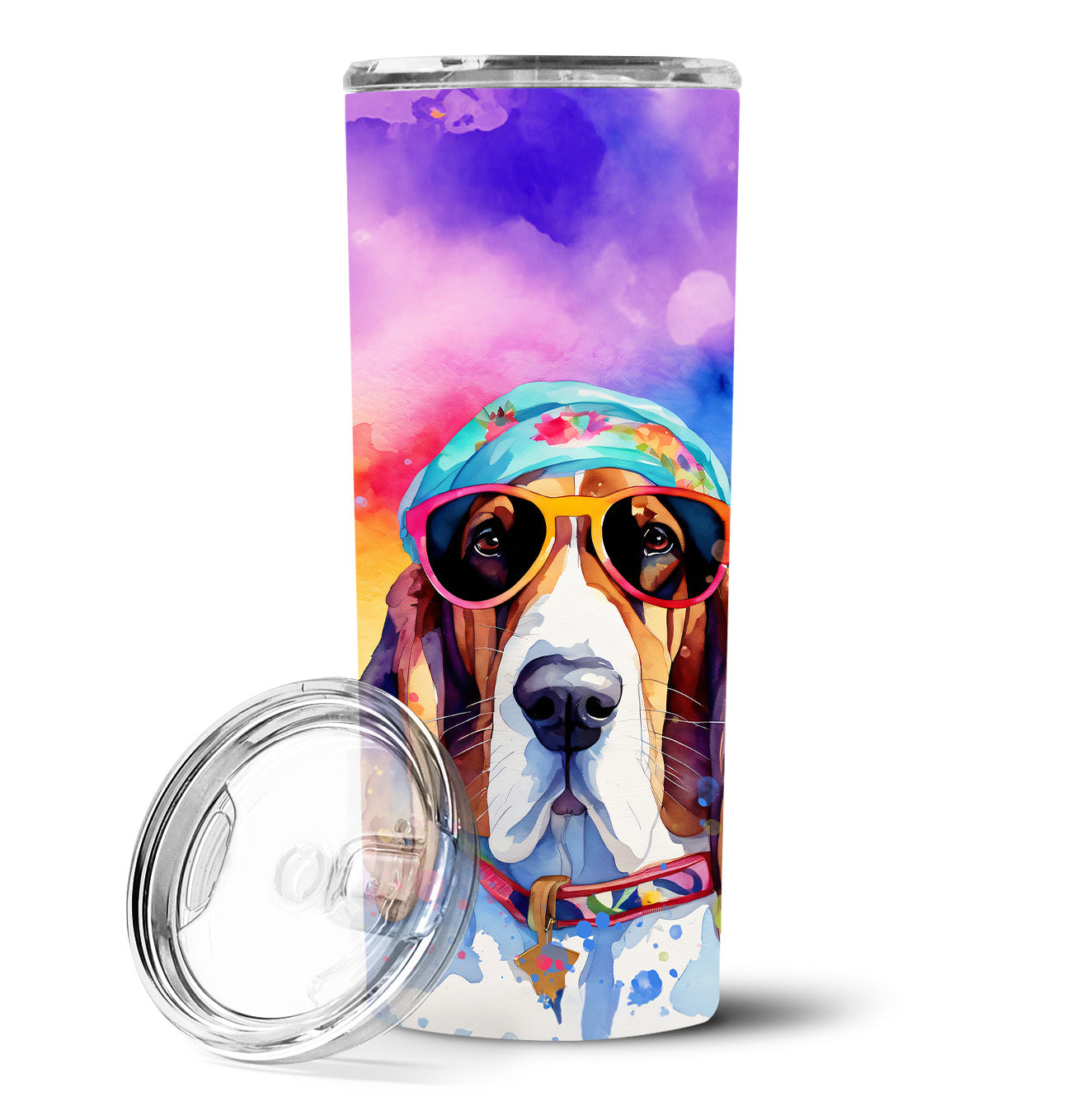 Basset Hound Hippie Dawg Stainless Steel Skinny Tumbler Vacuum Double Walled Reusable Insulated Tumbler Travel Cup for Coffee Cocktails Gift with Lid, 20 oz