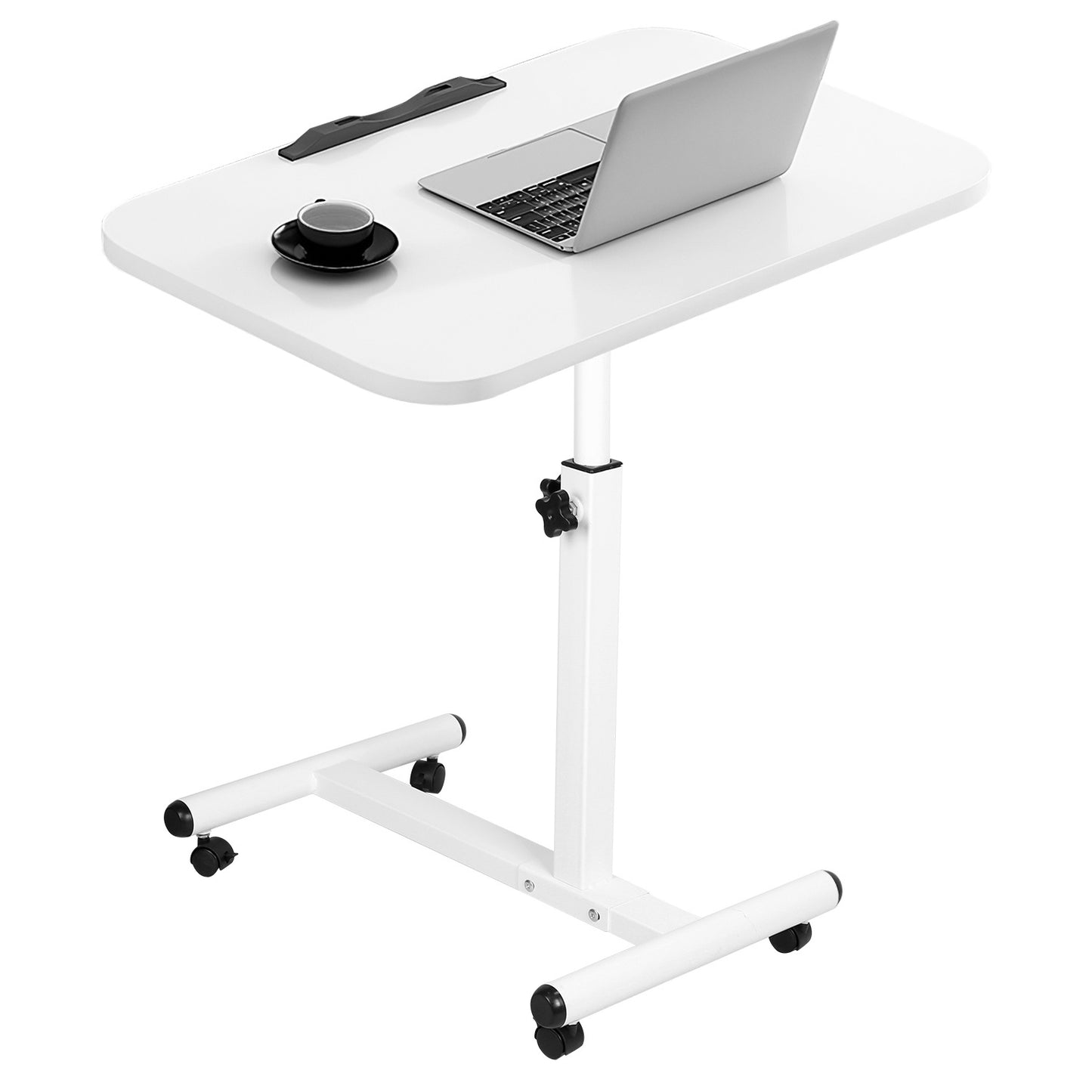 Rolling Laptop Table Portable Computer Desk Movable Table with Adjustable Height Tilting Angle