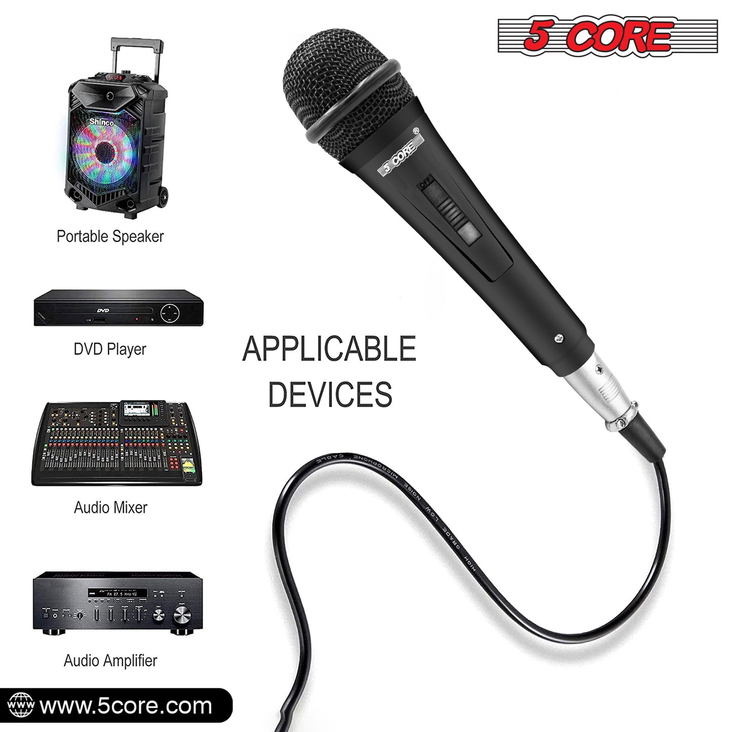 5 Core Microphone XLR Dynamic Mic Karaoke Singing Handheld Microfono Wired Professional Unidirectional 1/4 Plug In Cord Connection for Vocal DJ Music - PM 816