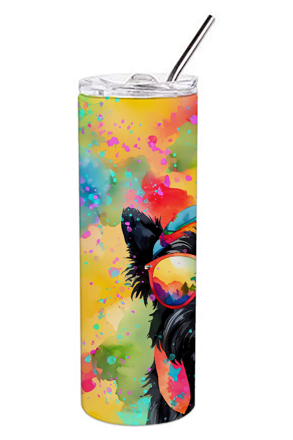 Scottish Terrier Hippie Dawg Stainless Steel Skinny Tumbler Vacuum Double Walled Reusable Insulated Tumbler Travel Cup for Coffee Cocktails Gift with Lid, 20 oz