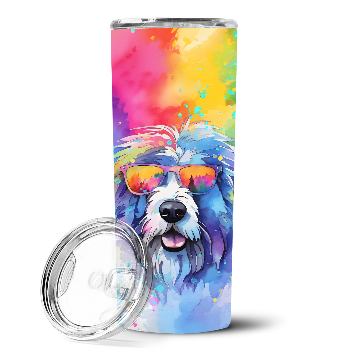 Old English Sheepdog Hippie Dawg Stainless Steel Skinny Tumbler Vacuum Double Walled Reusable Insulated Tumbler Travel Cup for Coffee Cocktails Gift with Lid, 20 oz