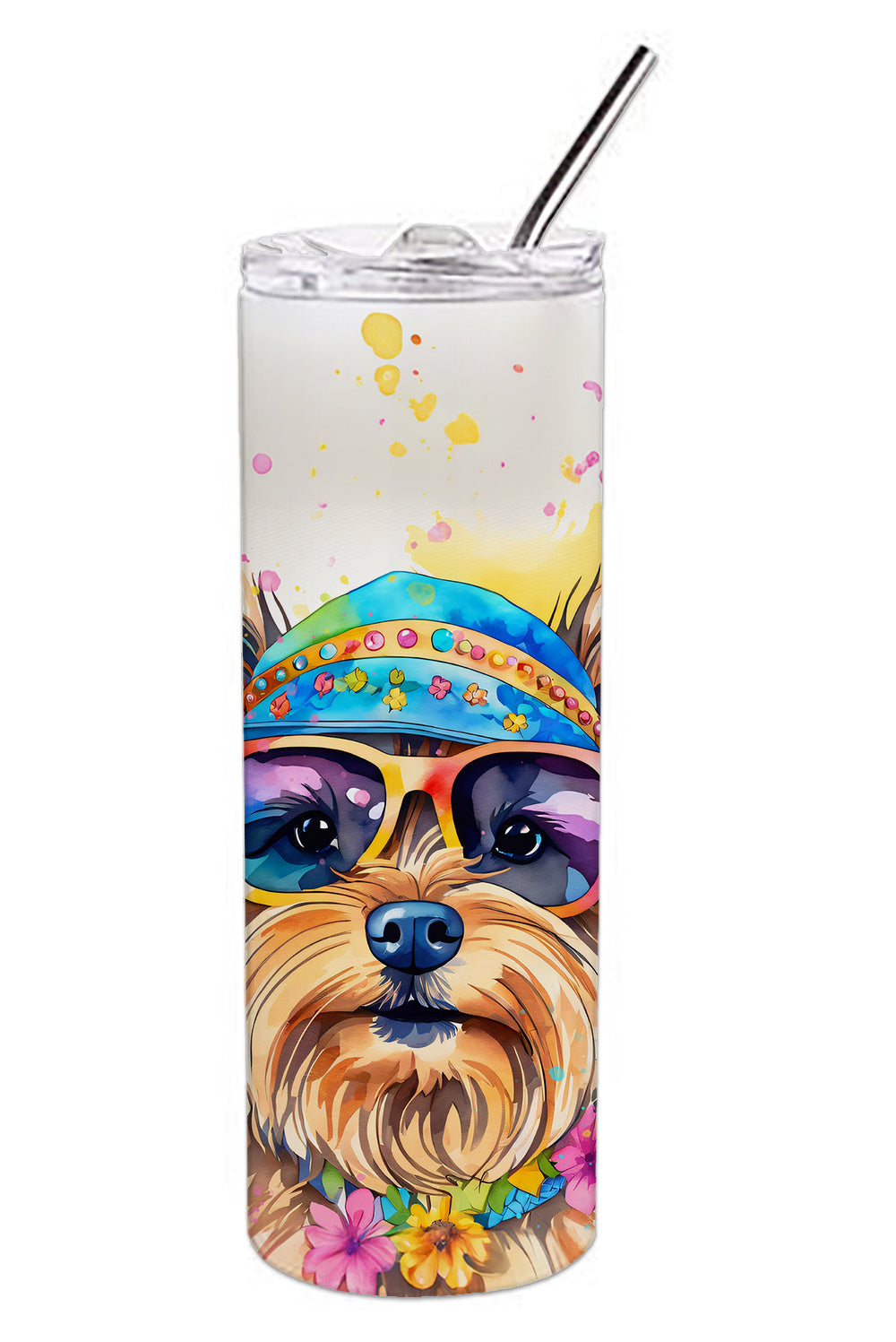 Yorkshire Terrier Hippie Dawg Stainless Steel Skinny Tumbler Vacuum Double Walled Reusable Insulated Tumbler Travel Cup for Coffee Cocktails Gift with Lid, 20 oz