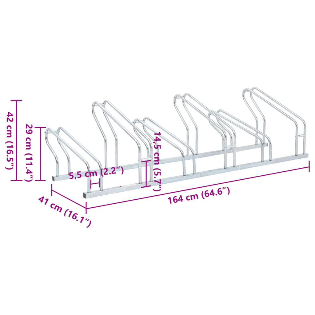 Bicycle Stand for 6 Bikes Floor Freestanding Galvanized Steel