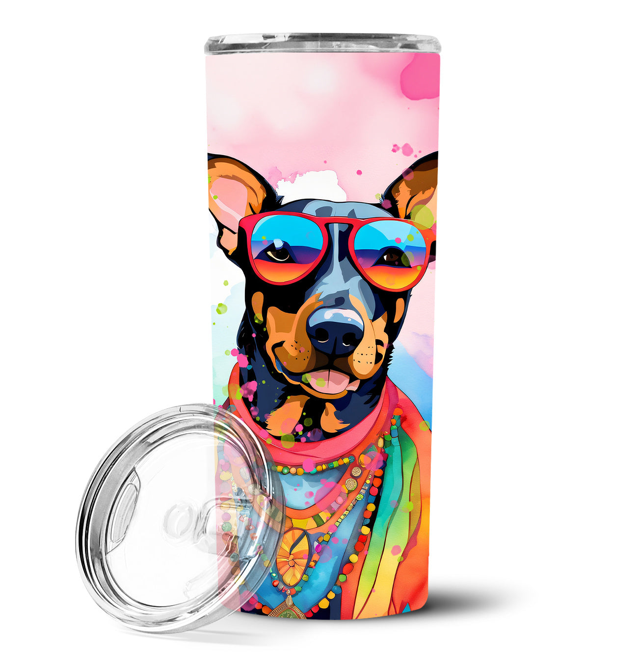 Doberman Pinscher Hippie Dawg Stainless Steel Skinny Tumbler Vacuum Double Walled Reusable Insulated Tumbler Travel Cup for Coffee Cocktails Gift with Lid, 20 oz