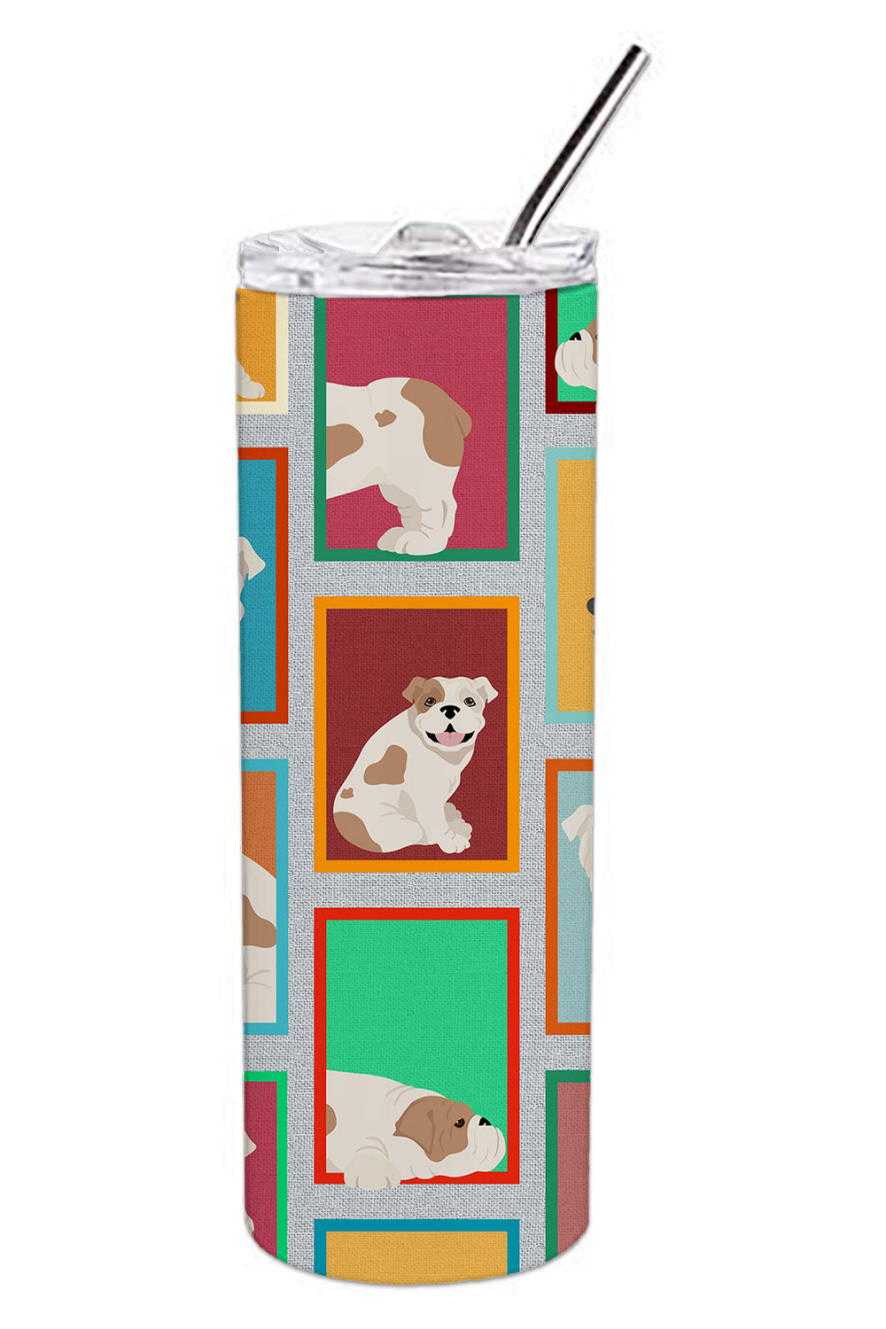 Lots of Piebald English Bulldog Stainless Steel Skinny Tumbler Vacuum Double Walled Reusable Insulated Tumbler Travel Cup for Coffee Cocktails Gift with Lid, 20 oz