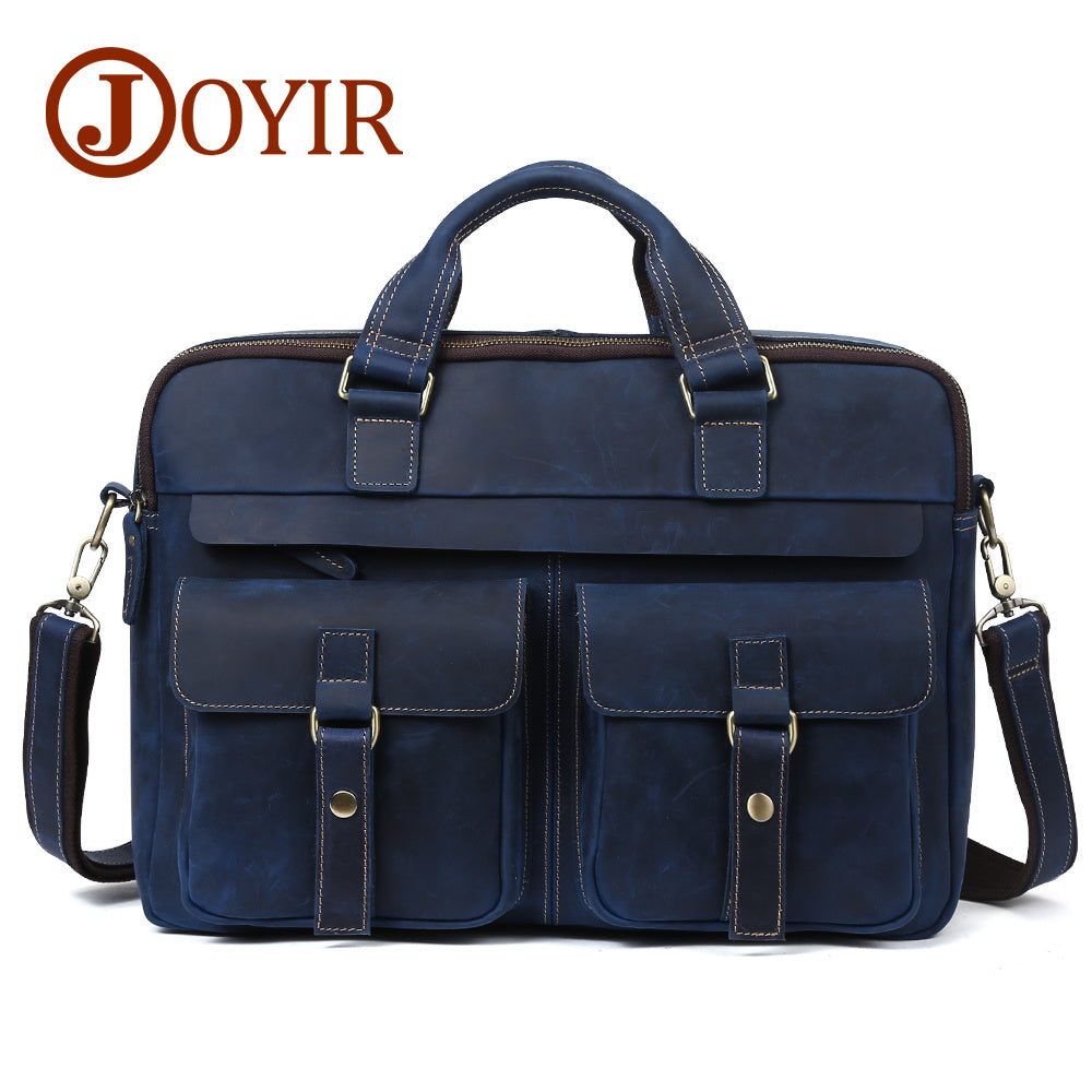 JOYIR Men's Briefcases Crazy Horse Leather Shoulder Messenger Bags Male Portfolio 15.6"17"Laptop Business Office Document Bags