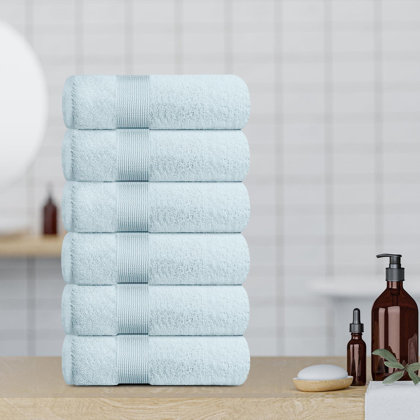 Resort Collection Soft Hand Towels 16x27 in 6 Pack Light Blue Luxury Hotel Plush Absorbent Cotton Hand Towel