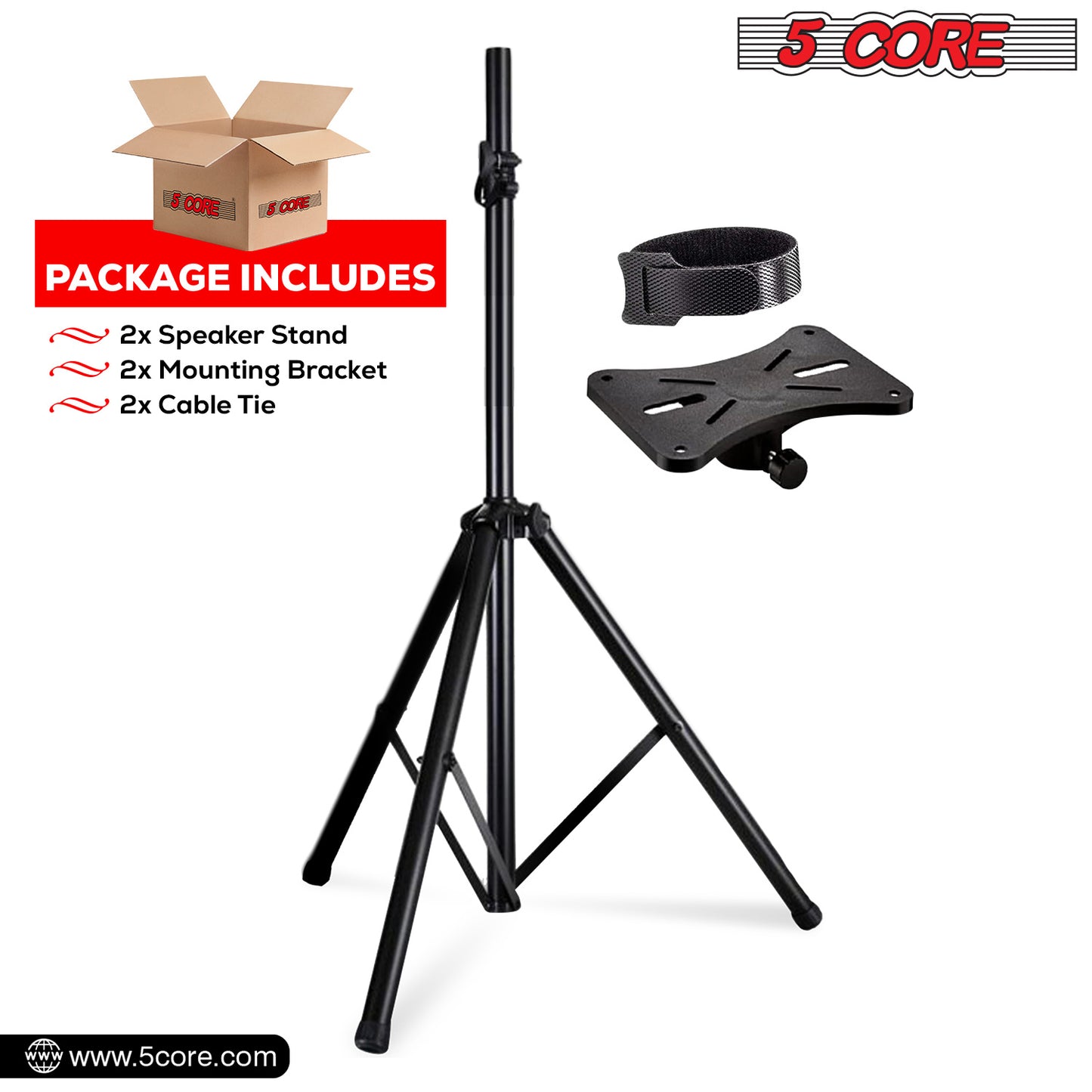 5 Core Speaker Stand Tripod Floor Tall Pair Adjustable Up to 72 Inch DJ Studio Monitor Stands Pole Mount  - SS ECO 2PK WoB