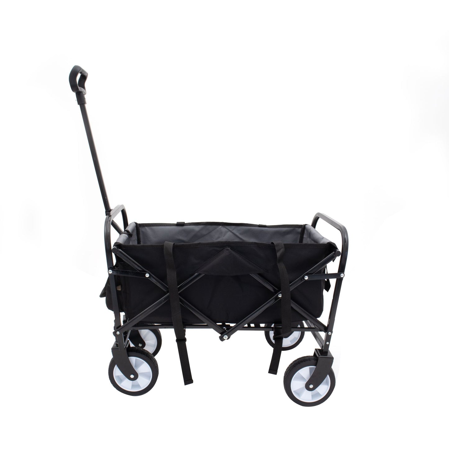 Collapsible Foldable Wagon Cart with strapping system, Beach Wagon , Utility Cart , Utility Wagon Grocery Cart for Camping Shopping Sports Gardeing Fishing Supports 225lbs All-Terrain Wheels black