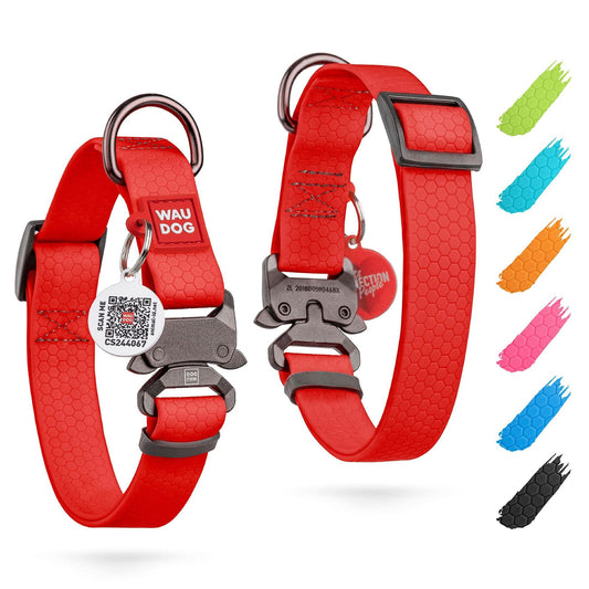 Waterproof Dog Collar Adjustable for Large Dogs Small and Medium Dogs Heavy Duty Collar with Durable Metal Clasp Red Color 10-16 inch Neck x 4/5 inch Wide