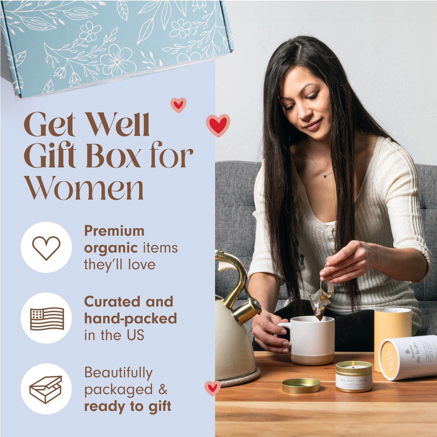 Comforting Care Package for Women Organic Self Care Get Well Soon Gift Basket with Fluffy Socks Lemon Ginger Tea Set Sea Salt Scented Candle Ideal Post Surgery & Feel Better Basket