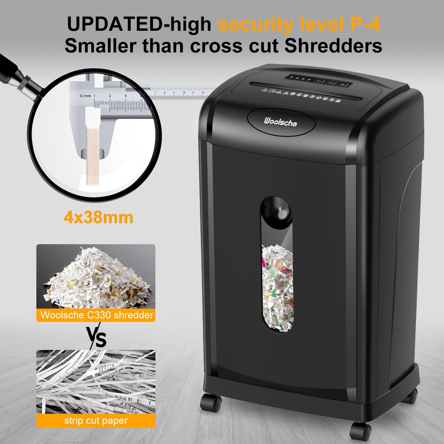 Woolsche Paper Shredder, 18-Sheet Cross Cut with 7.93Gallon Pull Out Bin, P-4 Security Level, Shred Paper and Credit Card and CD, Durable&Fast with Auto Jam Proof System Shredder for Office