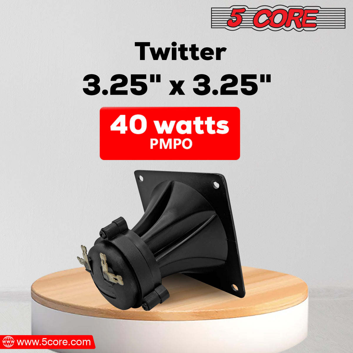 5 Core Tweeter 3.25\" x 3.25\" • 40W Max Component Square Driver • Piezo Horn Element Super Replacement DJ Tweeters • for Smooth Extended Frequency Response- TW 303 SQ