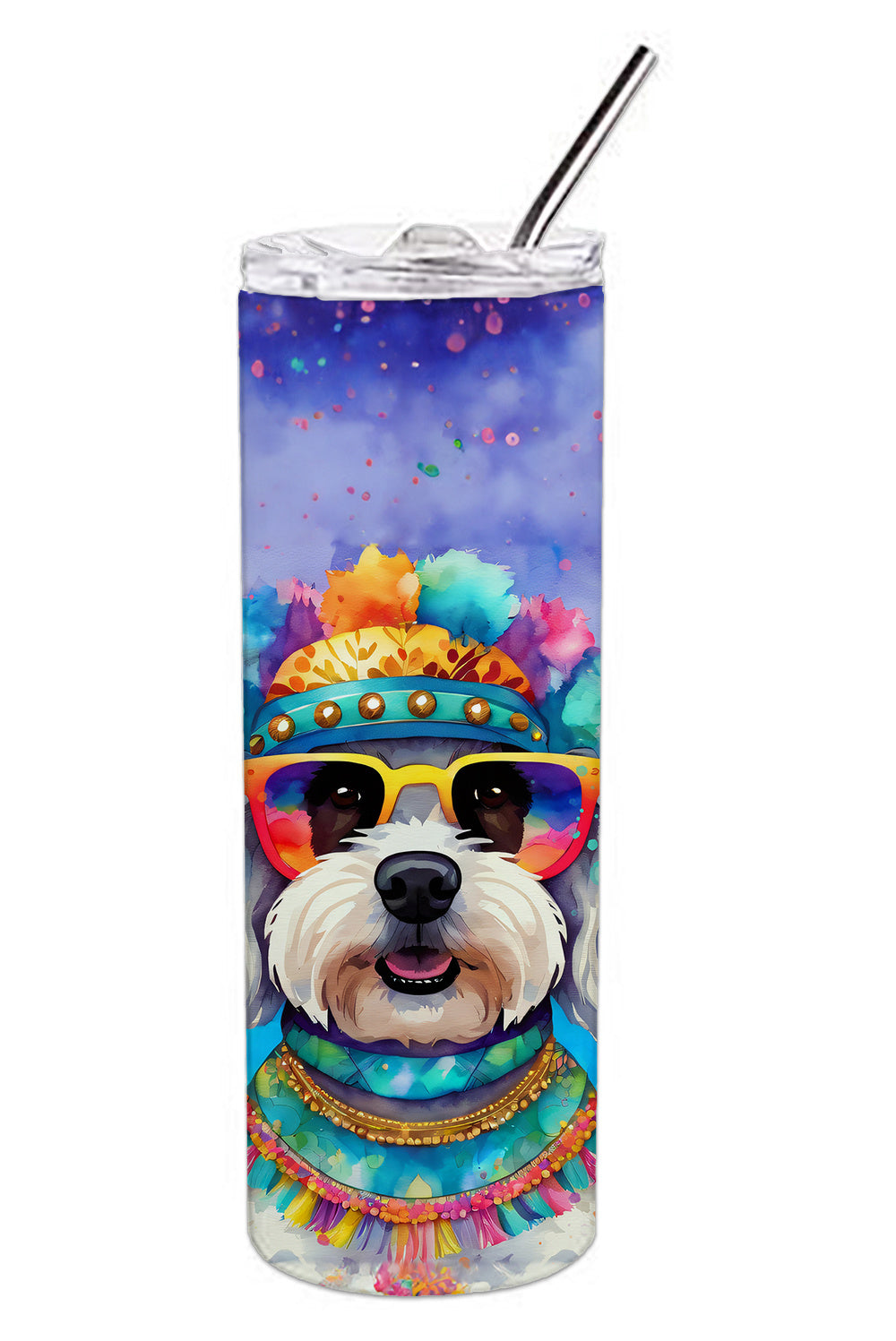 Bichon Frise Hippie Dawg Stainless Steel Skinny Tumbler Vacuum Double Walled Reusable Insulated Tumbler Travel Cup for Coffee Cocktails Gift with Lid, 20 oz