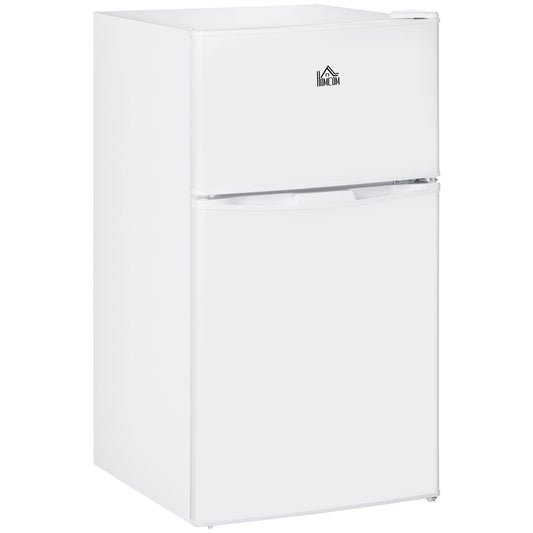 Double Door Mini Fridge with Freezer, 3.2 Cu.Ft Compact Refrigerator with Adjustable Shelf, Adjustable Thermostat and Reversible Door for Bedroom, Dorm, Home Office, White