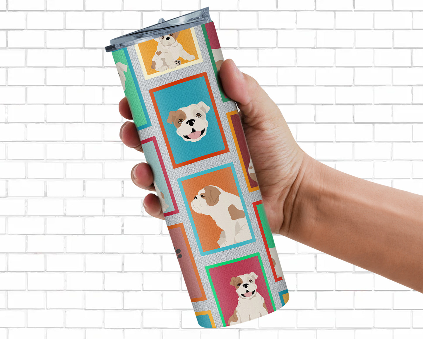 Lots of Piebald English Bulldog Stainless Steel Skinny Tumbler Vacuum Double Walled Reusable Insulated Tumbler Travel Cup for Coffee Cocktails Gift with Lid, 20 oz