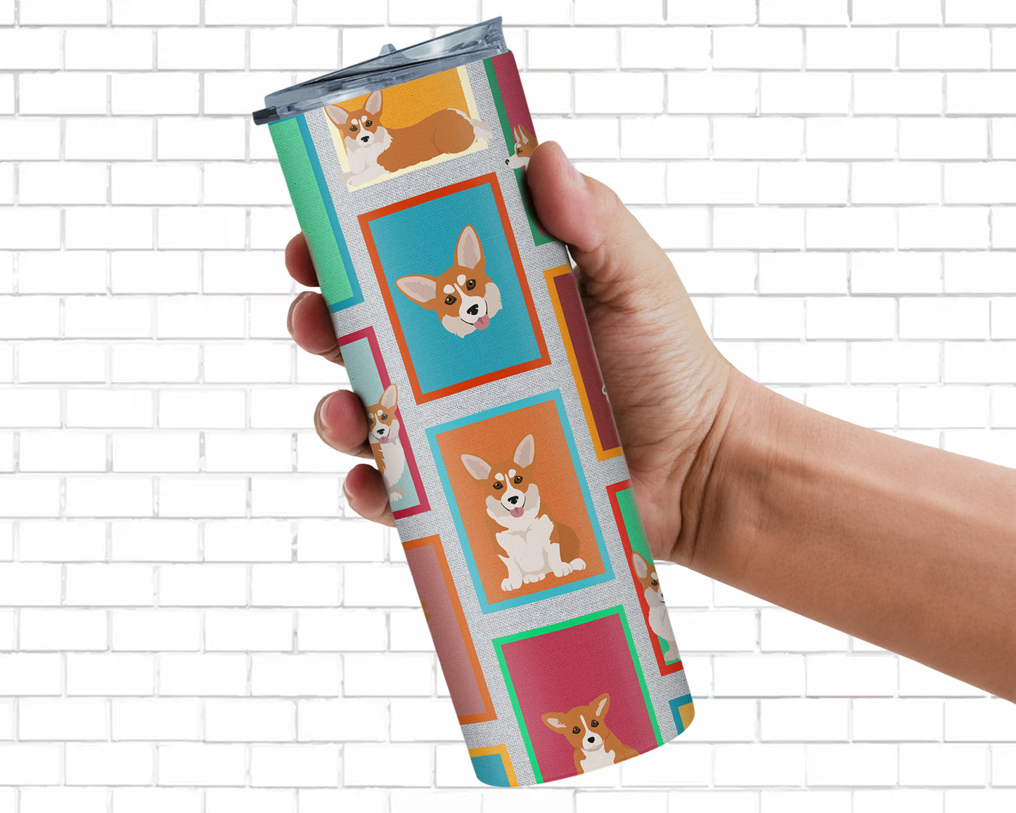 Lots of Red and White Pembroke Corgi Stainless Steel Skinny Tumbler Vacuum Double Walled Reusable Insulated Tumbler Travel Cup for Coffee Cocktails Gift with Lid, 20 oz