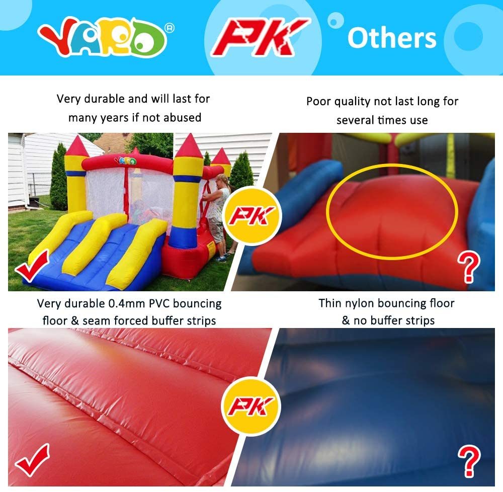 YARD Bounce House Dual Castle Slide with Air Blower, Four-Sided Protection Net, Inflatable Bounce House for Outdoor Indoor Party, Made of Nylon and Vinyl Extra Thick Bouncing Floor