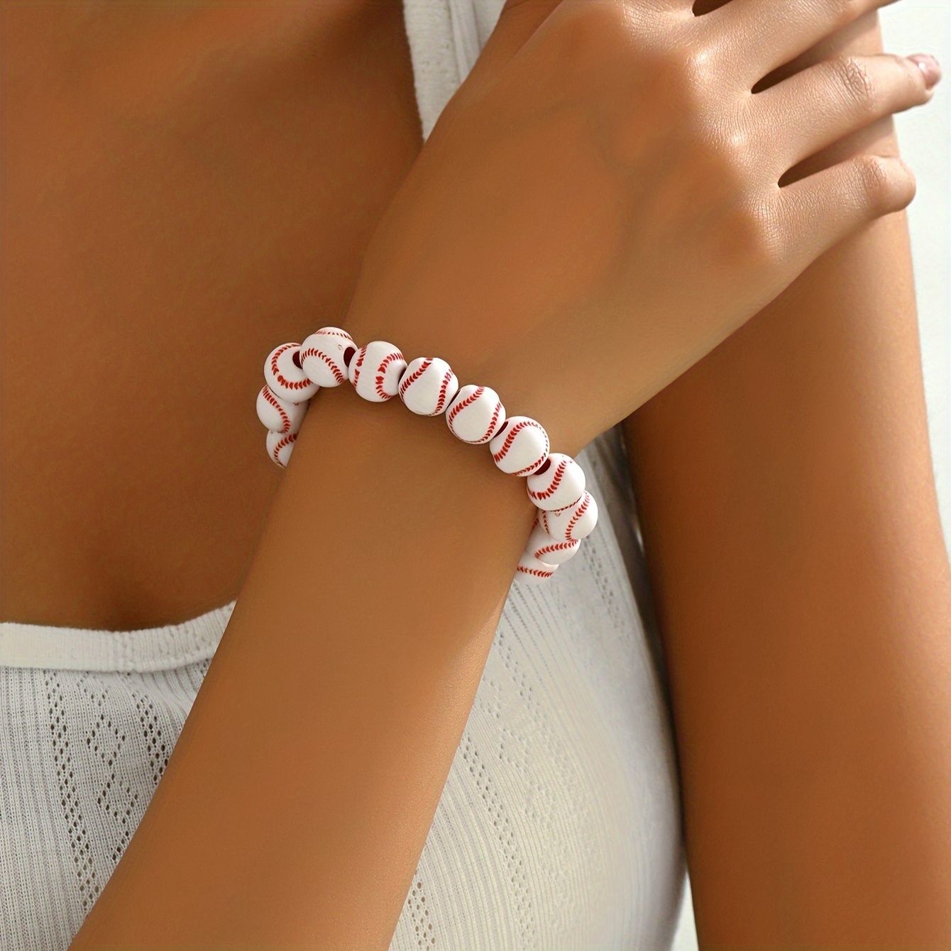 "Baseball Charm Bracelets Softball Bracelet Baseball  Beaded Bracelets Adjustable Sports Theme Bracelets Gifts for Boys Teen"